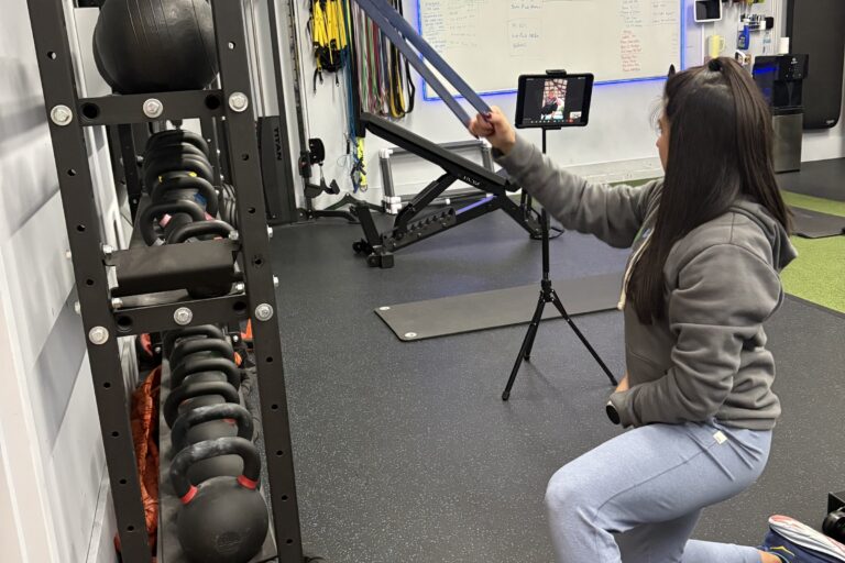 Client doing a virtual training session by video from Whole Health Solutions